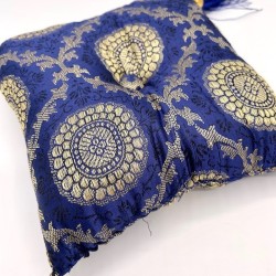 Coussin bleu fleuri pour bol tibétain - Boutique bols tibet 95 val d oise