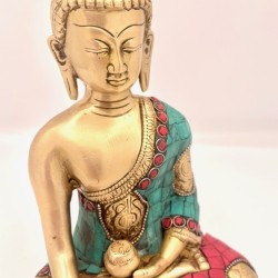 Statue Bouddha Shakyamuni Bronze et Pierres 18cm