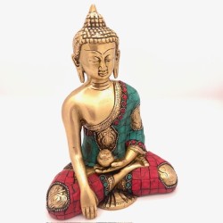 Statue Bouddha Shakyamuni Bronze et Pierres 18cm