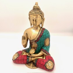 Statue Bouddha Abhaya Mudra Bronze et pierres 18cm