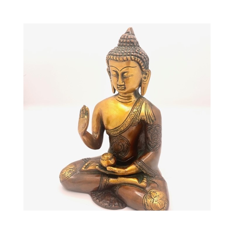 Statue Bouddha Abhaya Mudra Bronze Mordoré 17cm