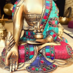 Statue Medecine Bouddha Bronze et Pierres 27cm