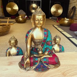 Statue Medecine Bouddha Bronze et Pierres 27cm