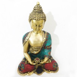 Statue Bouddha Bronze et Pierres 35cm