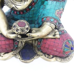 Statue Bouddha Bronze et Pierres 35cm