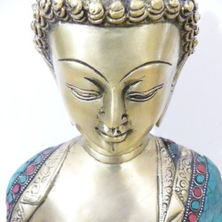 Statue Bouddha Bronze et Pierres 35cm